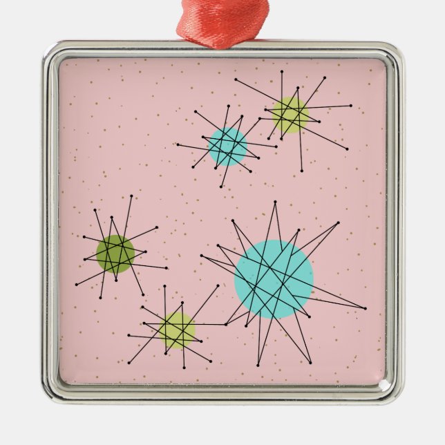 Pink Iconic Atomic Sternexplosionen Weihnachtsschm Silbernes Ornament (Vorne)