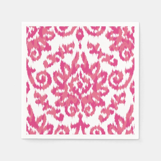 Pink Ikat Boho Whimsical Ethnic Girly White & Pink Serviette (Vorderseite)
