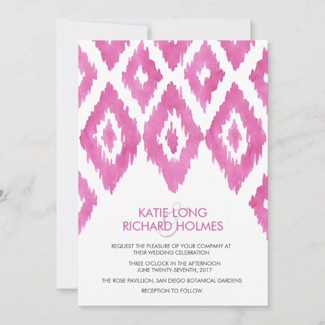 Pink Ikat Wedding Einladung (Vorderseite)
