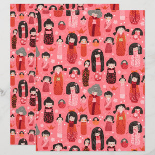 Pink Illustriert Japanisch Kokeshi Scrapbook
