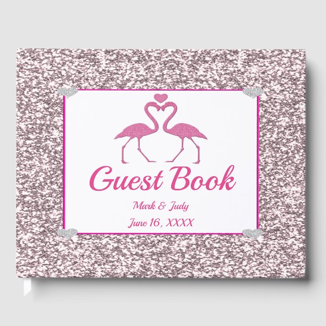 Pink Imitate Glitzer Flamingo Liebe Wedding Gästeb Gästebuch (Vorderseite)