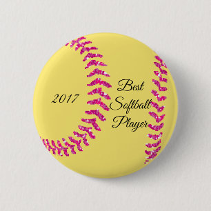 Pink Imitate Glitzer Softball Sticks Button