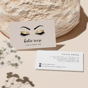 Pink & Imitate Gold Lashes & Brows Beauty Visitenkarte