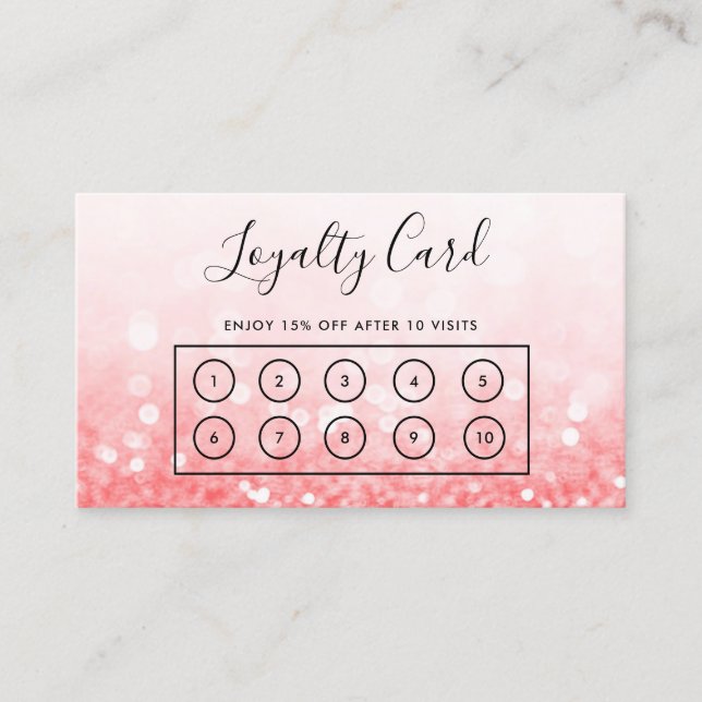 Pink Imitats Glitzer Custom Loyalty Card Visitenkarte (Vorderseite)
