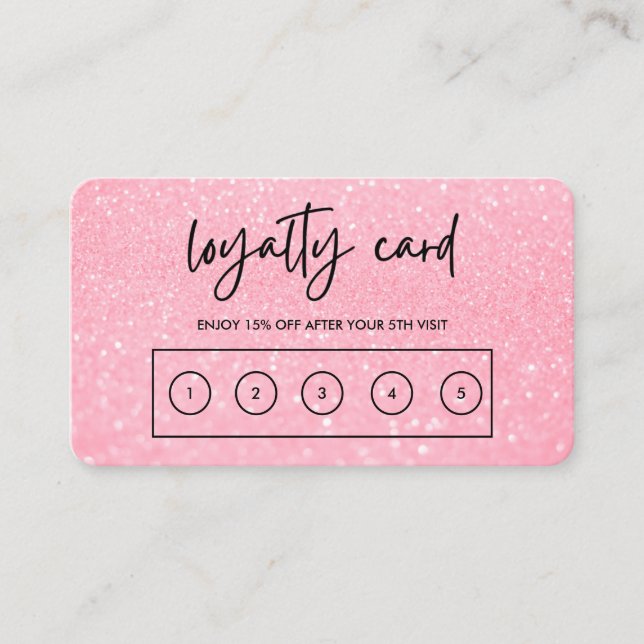 Pink Imitats Glitzer Custom Loyalty Card Visitenkarte (Vorderseite)
