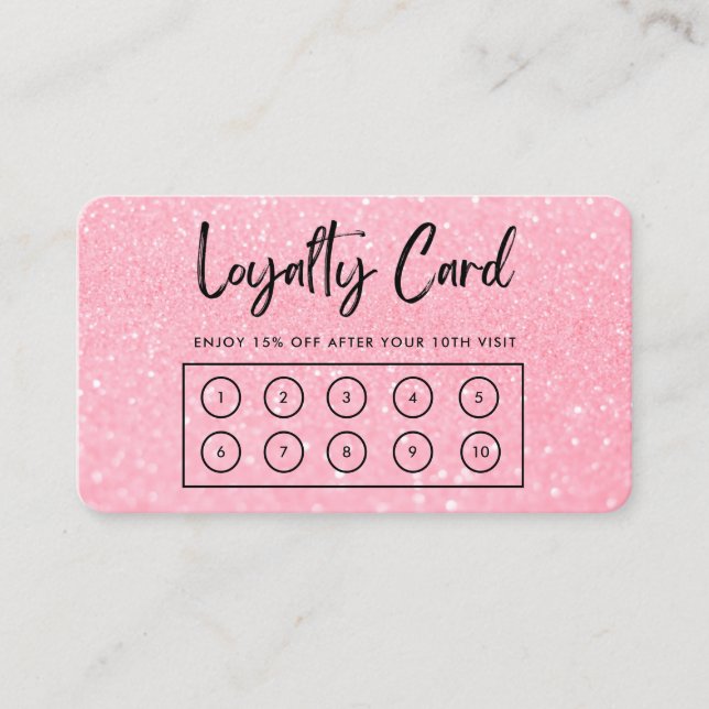 Pink Imitats Glitzer Custom Loyalty Card Visitenkarte (Vorderseite)
