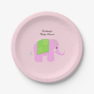 Pink Indian Elephant Baby Dusche Pappteller