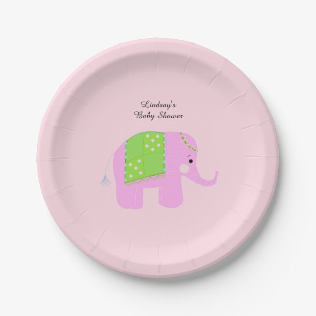 Pink Indian Elephant Baby Dusche Pappteller (Vorderseite)