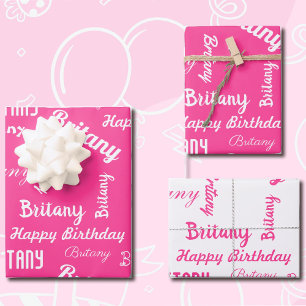 PINK Individuelle Name Happy Birthday Girl's Gift  Geschenkpapier Set