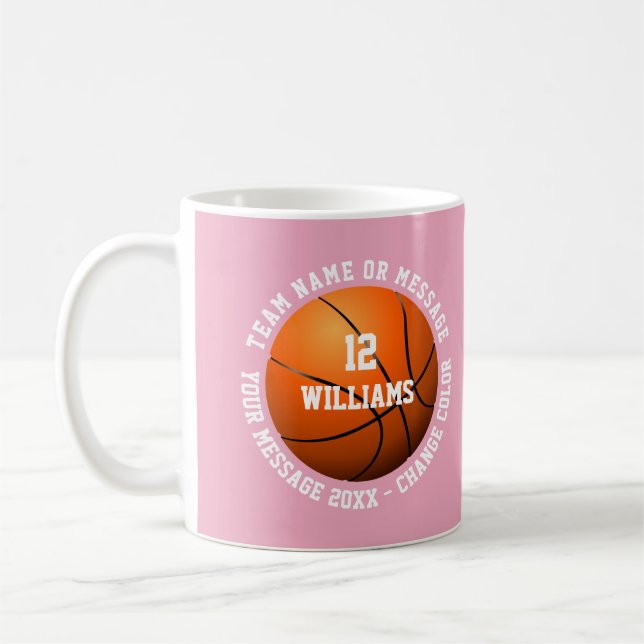 Pink Individuelle Name Number Team Basketball Kaffeetasse (Links)