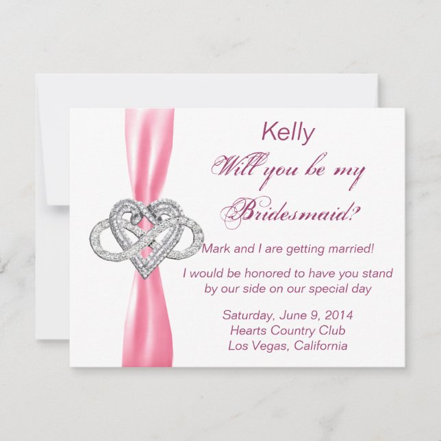 Pink Infinity Heart Bridesmaid Card Einladung (Vorderseite)