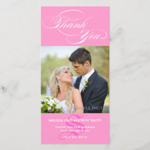 PINK INITIAL SCRIPT WEDD DANK FOTOKARTE DANKESKARTE