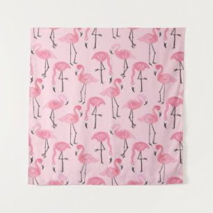 Pink ink flamingo set, tropical summer pattern vin wandteppich