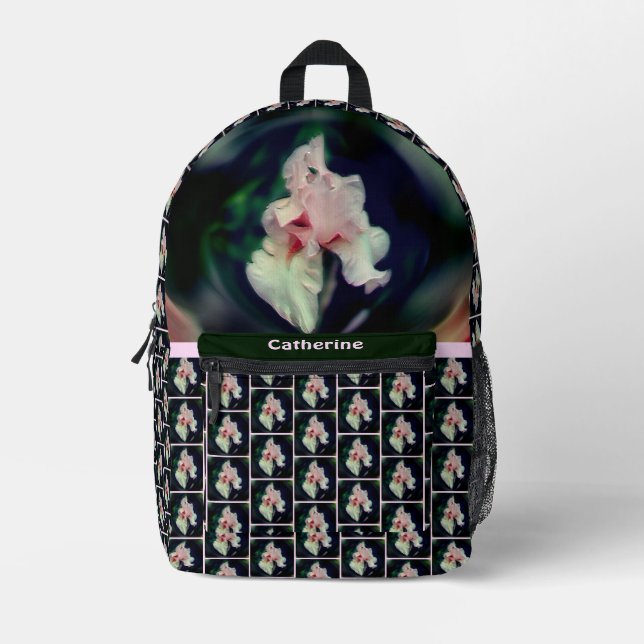 Pink Iris Blume Abstrakte Kunst Personalisiert Bedruckter Rucksack (Vorderseite)