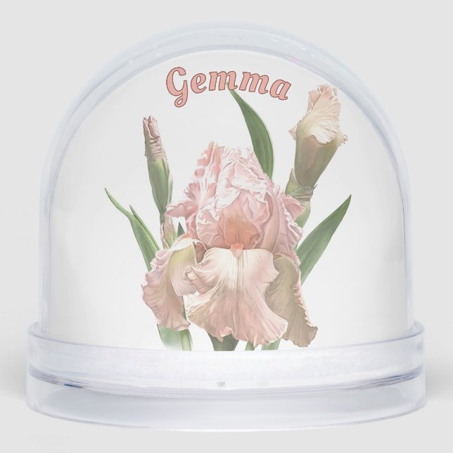 Pink Iris Blume Personalisierte botanische Kunst Schneekugeln (Vorderseite)