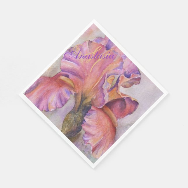 PINK IRIS HOUSEWARMING PARTY MONOGRAM SERVIETTE (Ecke)