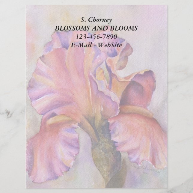 PINK IRIS KUNSTBAR LETTERHEAD BRIEFBOGEN (Vorderseite)