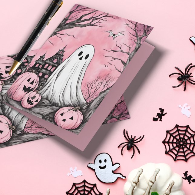 Pink ist das neue orangefarbene Ghost & Pumpkin Ha Karte (Cute, funny and best of all, pink!)