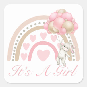 Pink It is a Girl Rainbow Baby Shower Quadratischer Aufkleber