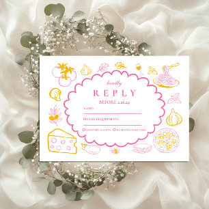 Pink Italian Food Wedding Sketch RSVP Karte