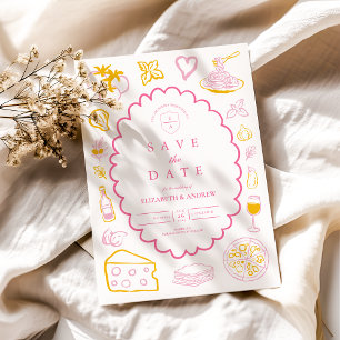 Pink Italian Food Wedding Sketch Save The Date