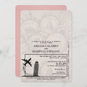 Pink Italy Passport Wedding Einladung