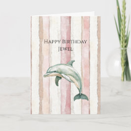 Pink Ivory Cream Stripes Dolphin Birthday Karte