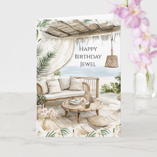 Pink Ivory Cream Stripes Pink Orchids Birthday Karte (Orchidee)