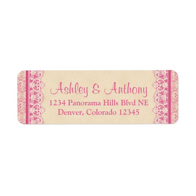 Pink Ivory Lace Wedding Address Mailing Labels (Vorne)