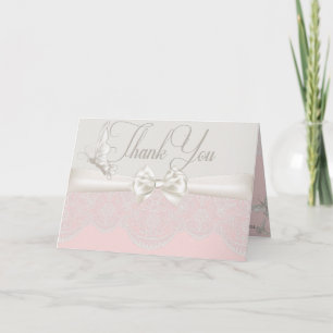 Pink & Ivory Schmetterlinge und Spitzen Vielen Dan Dankeskarte