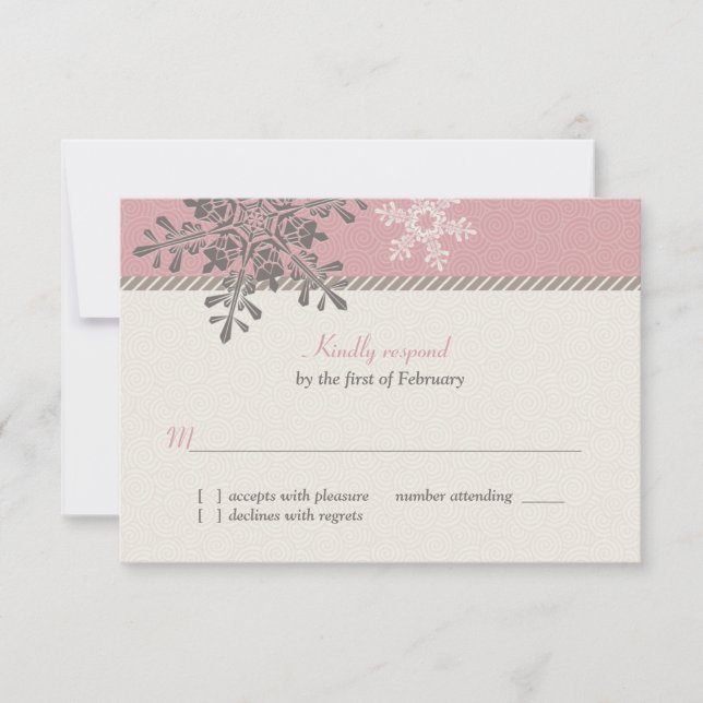 Pink Ivory Snowflake Winter Wedding Repair Card RSVP Karte (Vorderseite)