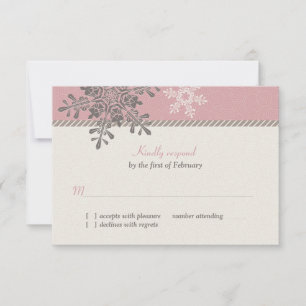 Pink Ivory Snowflake Winter Wedding Repair Card RSVP Karte