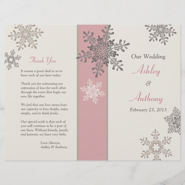 Pink Ivory Taupe Schneeflocken Winter Wedding Prog (Vorderseite)