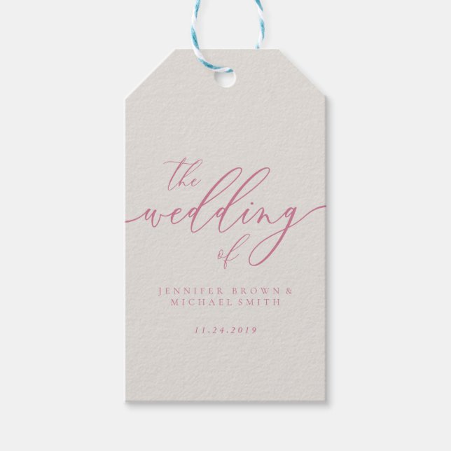 Pink Ivory Wedding Script Geschenkanhänger (Vorderseite)