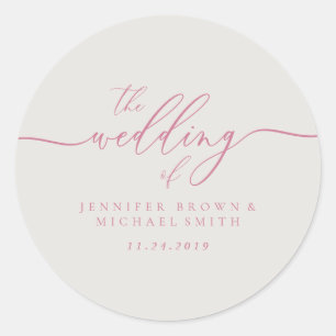 Pink Ivory Wedding Typografy Runder Aufkleber