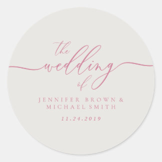 Pink Ivory Wedding Typografy Runder Aufkleber