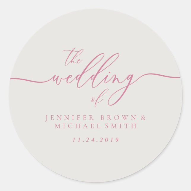 Pink Ivory Wedding Typografy Runder Aufkleber (Vorderseite)