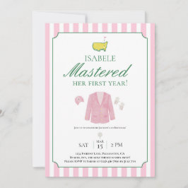 Pink Jacket Golf First Birthday Invitation Dankeskarte