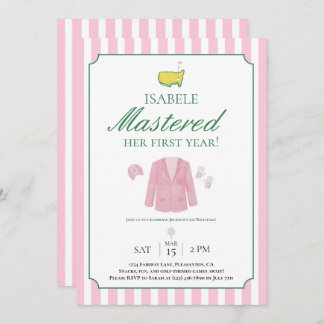 Pink Jacket Golf First Birthday Invitation Dankeskarte