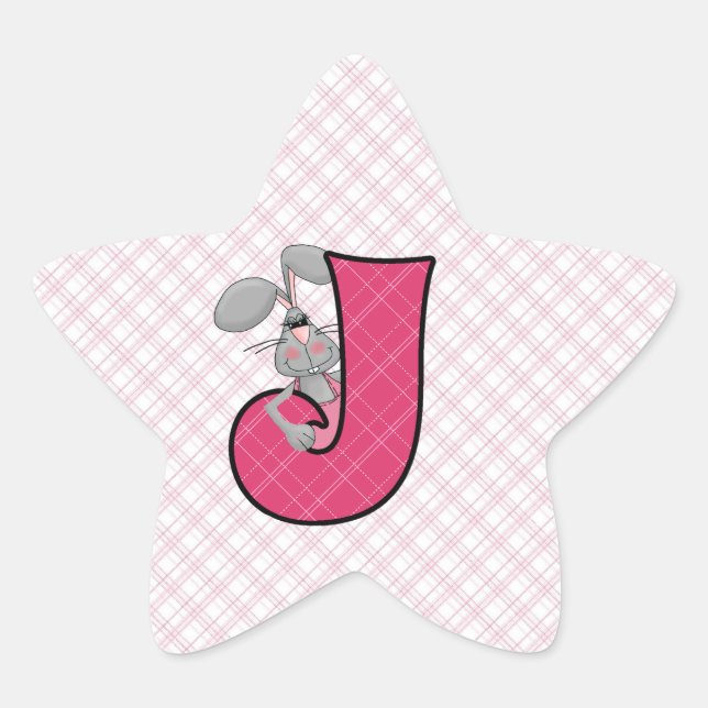 Pink Jackrabbit Monogram Letter J Gingham Stern-Aufkleber (Vorderseite)