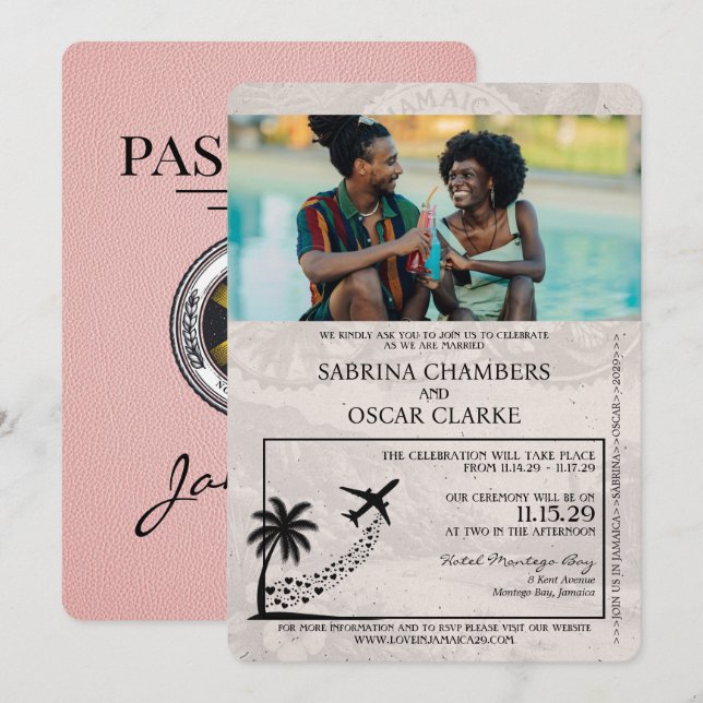 Pink Jamaica Pass Einladung zur Hochzeit (Vorne/Hinten)