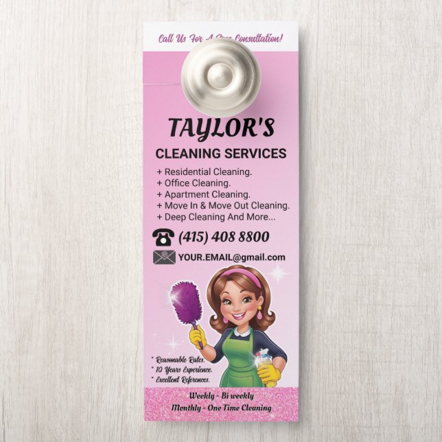 Pink Janitorial Lady House Cleaning Service Türanhänger (Auf Knauf)