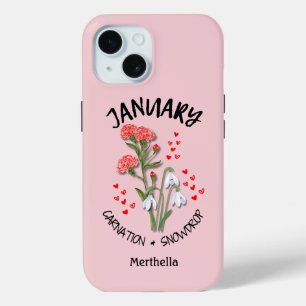 Pink JANUARY Birth Monat Blume Individuelle Name Case-Mate iPhone Hülle