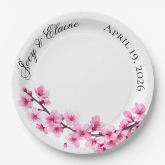 Pink Japanese Cherry Blossom Paper Plate Pappteller