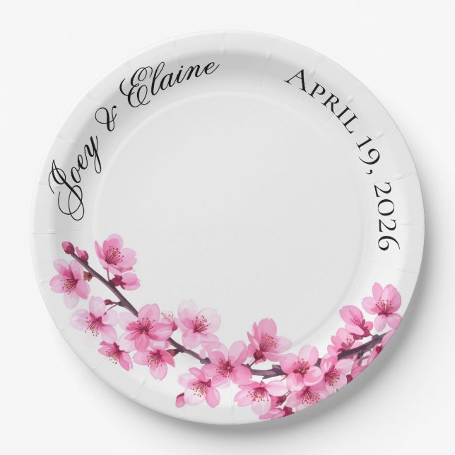 Pink Japanese Cherry Blossom Paper Plate Pappteller (Vorderseite)