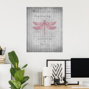 Pink Jeweled Dragonfly Hochzeit Willkommen Poster