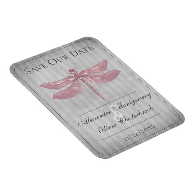 Pink Jewelly Dragonfly Save the Date Magnet (Rechte Seite)