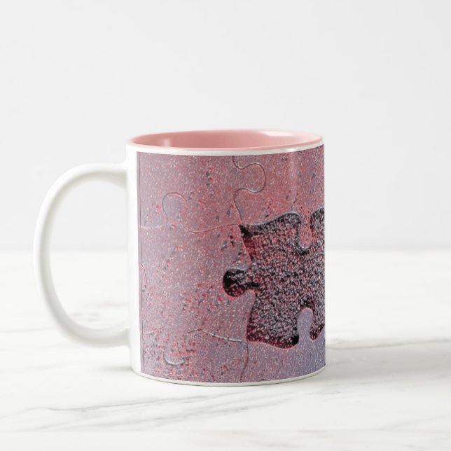 Pink Jigsaw Puzzle for Autismus Awareness Month Zweifarbige Tasse (Links)
