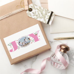Pink Joy mit Beeren Weihnachts-Foto Rechteckiger Aufkleber