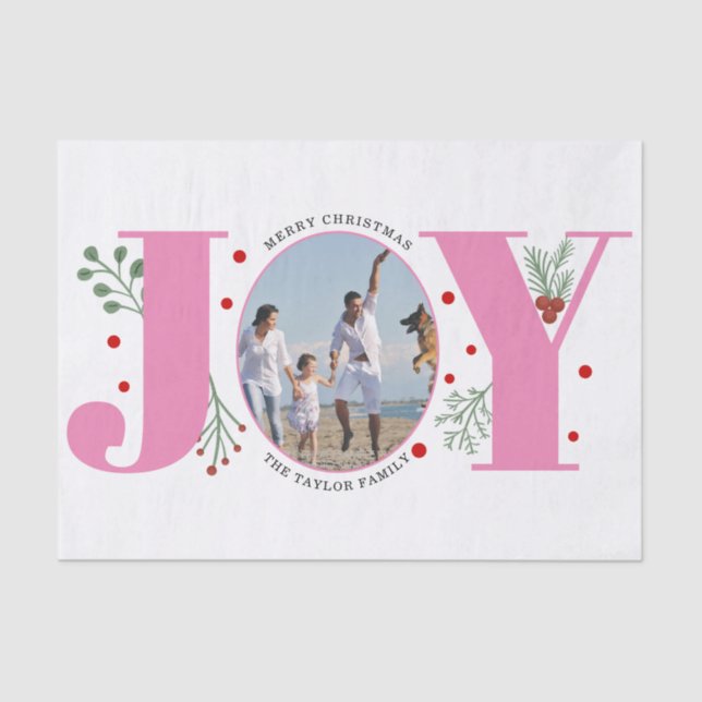 Pink Joy with berries Christmas photo Seidenpapier (Vorderseite)